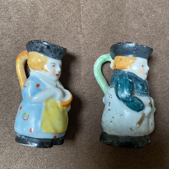 Vintage Occupied Japan porcelain 2 Toothpick Holders mini Toby Jugs Man & Woman - Picture 2 of 4